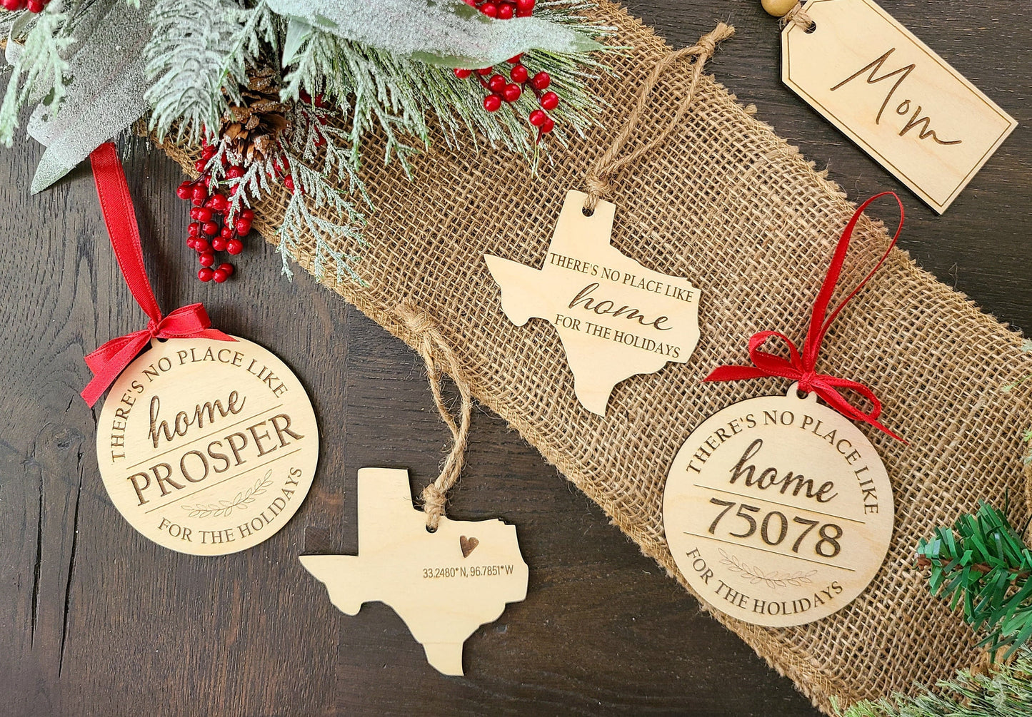 Hometown Wooden Ornaments | Zip Code Ornaments | Small Town | Texas